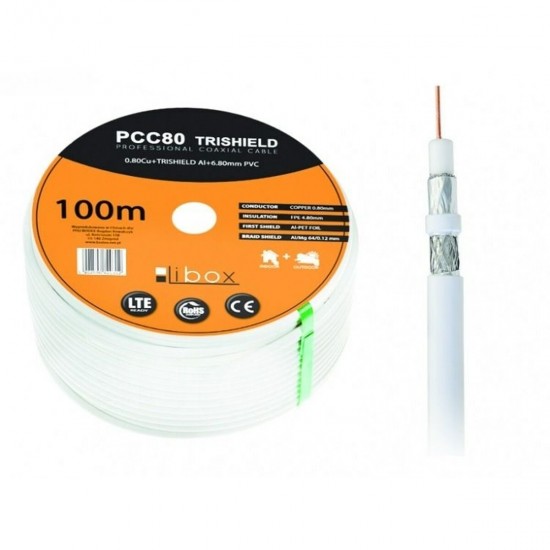 Coaxial TV Antenna Cable Libox PCC80 White 100 m