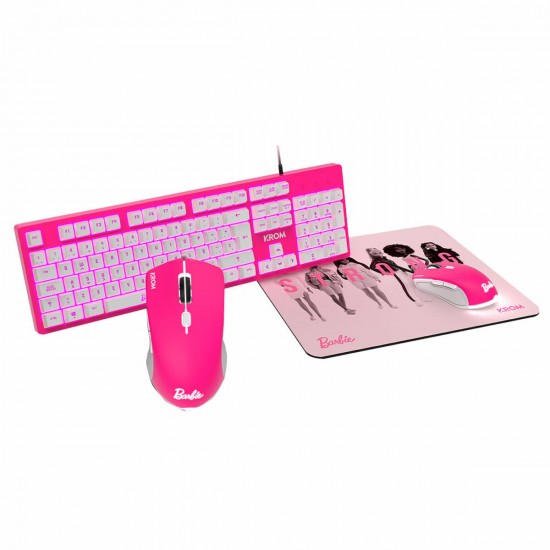 Keyboard with Gaming Mouse Krom KANDY BARBIE Pink QWERTY