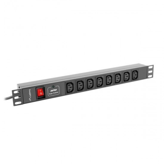 Schuko 19" 8 Way Multi-socket Adapter with On / Off Switch Lanberg PDU-08I-0200-C20-BK (2 m)